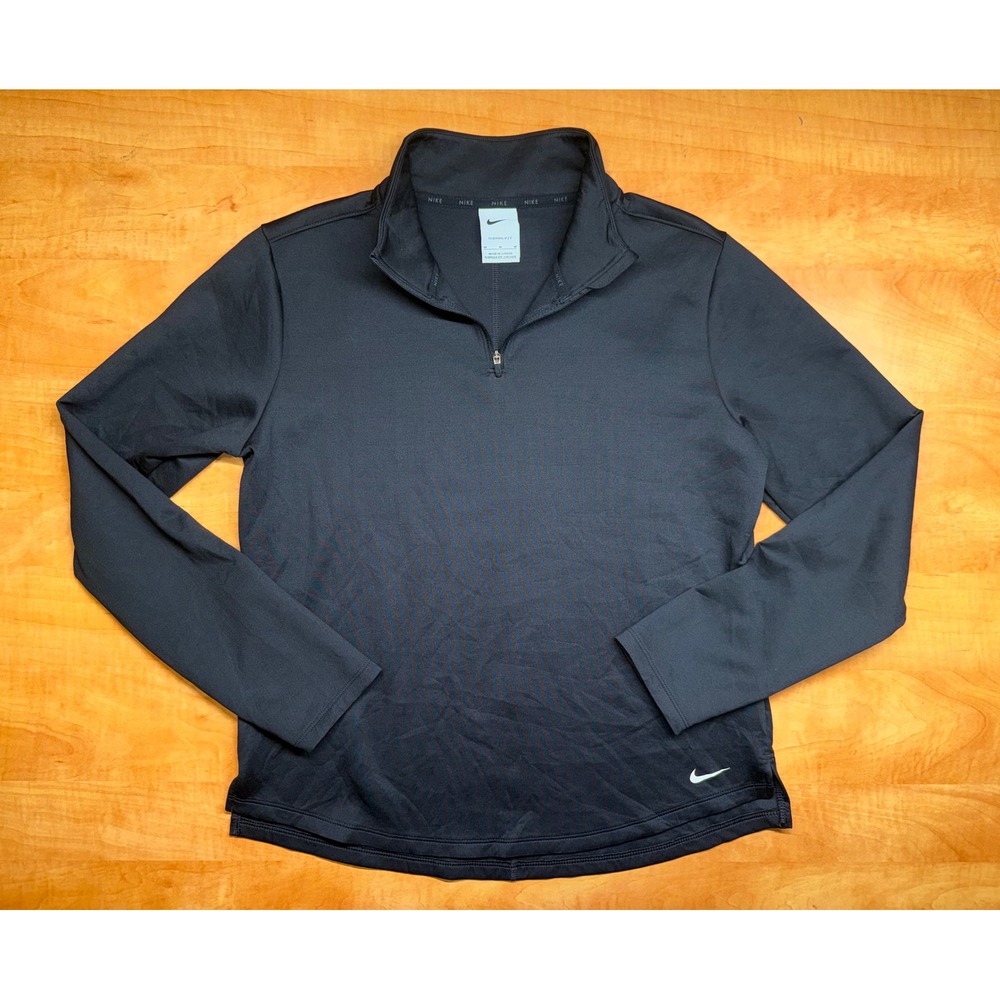 Nike Therma-FIT Womens Quarter Zip Pullover Black Training Top Medium